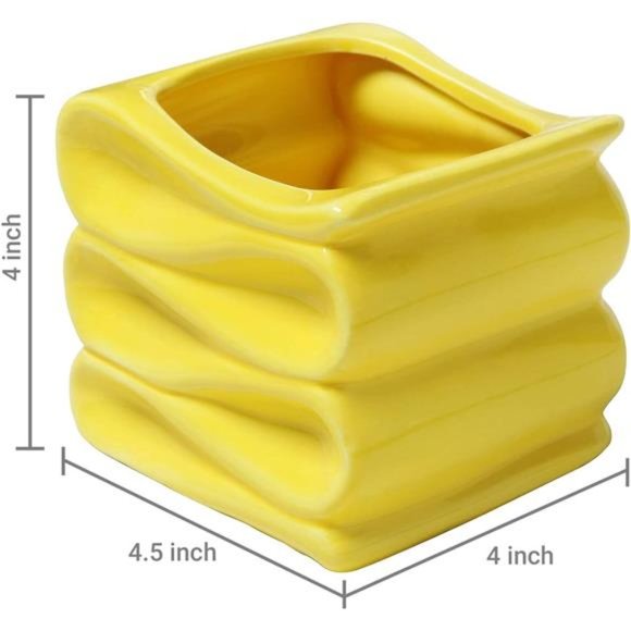 4 Inch Yellow Ceramic Indoor Plant Pot with Drainage Hole,Mini Modern Decorative - Picture 3 of 7